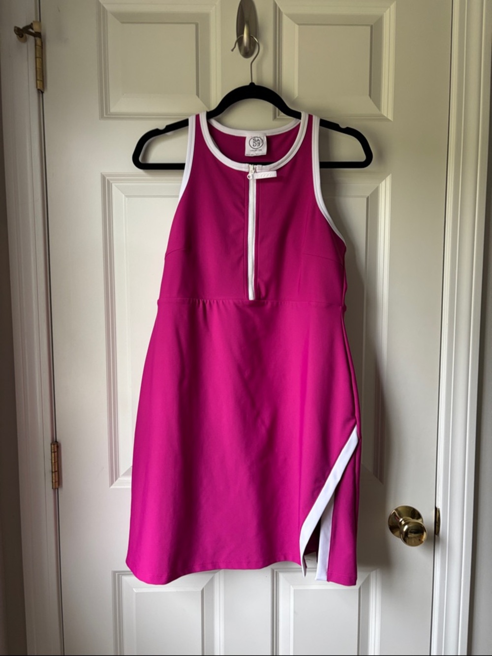 Hot Pink Sleeveless Athletic Dress with White Trim